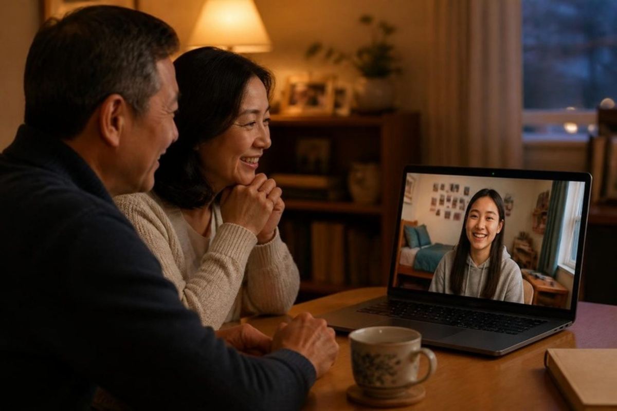 Cha mẹ ở nhà gọi video với con đang học tại Canada